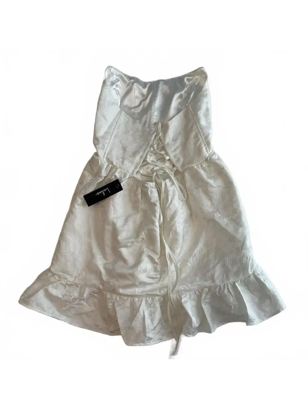 NWT (Flaw) Lulus Luxe Delight Ivory Jacquard Strapless Bustier Mini Dress Size M - Picture 4 of 9
